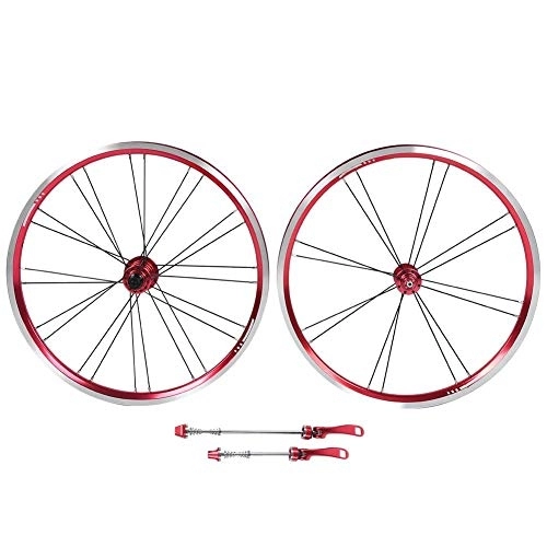 Mountain Bike Wheel : Dilwe Mountain Bike Wheel Set, Aluminium Alloy 20 Inch Folding Bicycle Wheelset Ultralight Front 2 Rear 4 Bearing V Brake Bicycle Accessory (Red Black) Bicycles And Spare Parts