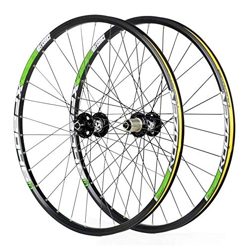 Mountain Bike Wheel : Double Wall Bike Wheelset for 26 27.5 29 inch MTB Rim Disc Brake 24H Quick Release Mountain Bike Wheels 8 9 10 11 Speed, Green-26 inch