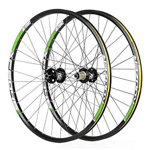 Mountain Bike Wheel : Double Wall Bike Wheelset for 26 27.5 29 inch MTB Rim Disc Brake Quick Release Mountain Bike Wheels 24H 8 9 10 11 Speed (Color : Green, Size : 27.5inch)