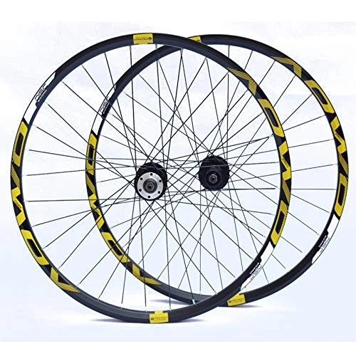 Mountain Bike Wheel : Double Wall Bike Wheelset, for 26 27.5 29 Inch MTB Rim Disc Brake Quick Release Mountain Bike Wheels 24H 8 9 10 Speed, Yellow, 29