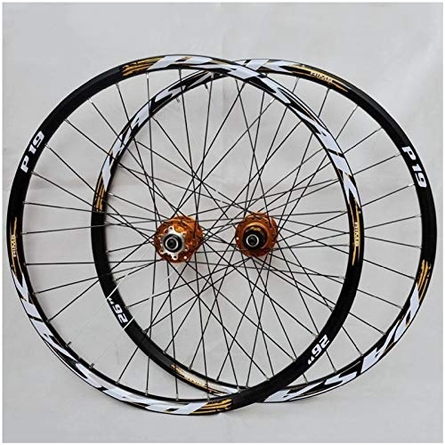 Mountain Bike Wheel : DYSY 26" 27.5 inch MTB Bicycle Wheelset Double Wall Alloy Bike Wheel 29er Hybrid / Mountain Rim Compatible 7 / 8 / 9 / 10 / 11 Speed Rim (Color : Gold, Size : 29 inch)