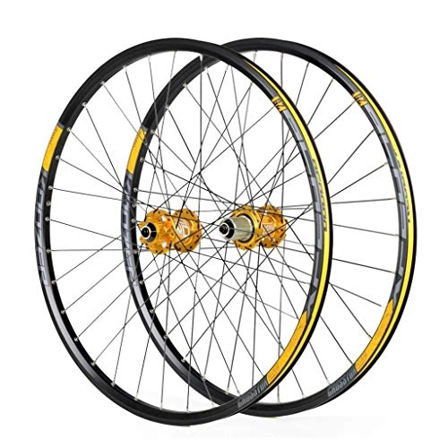 Mountain Bike Wheel : DZGN Cycling Wheels For 26 27.5 29 Inch Mountain Bike Wheelset, Alloy Double Wall Quick Release Disc Brake Compatible 8-11 Speed, Gold, 27.5inch