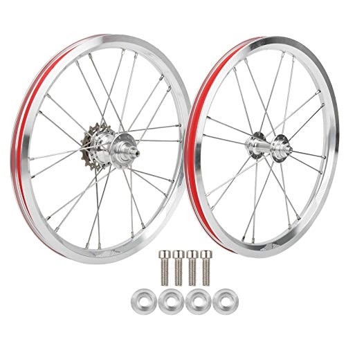 Mountain Bike Wheel : Emoshayoga Front 74mm Rear 85mm Hub Bicycle Wheelset 16 inch Folding Bike Rims Set V Brake for mountain bike (Silver)