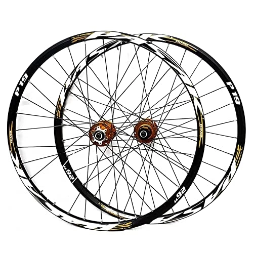 Mountain Bike Wheel : FARUTA Mountain Bike Aluminum Alloy Wheel Set 26 / 27.5 / 29", Double-Walled Alloy Wheel Rims 32H Sealed Bearing Hub, Disc Brake, Quick Release 7-11 Speed, Gold, 29