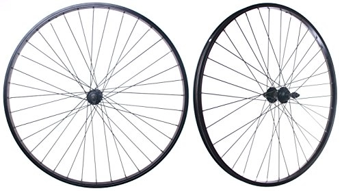 Mountain Bike Wheel : FireCloud Cycles 26" Wheelset (Front / Rear) Solid Axle MTB BIKE / CYCLE Black Wheels - Black Spokes for Threaded Freewheel 5 / 6 / 7 speed cog