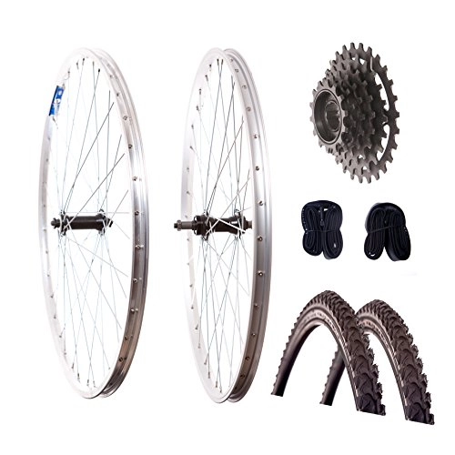 Mountain Bike Wheel : FireCloud Cycles Pair 26" MOUNTAIN BIKE QUICK RELEASE SILVER ALLOY WHEELS / TYRES / TUBES+6speed cog