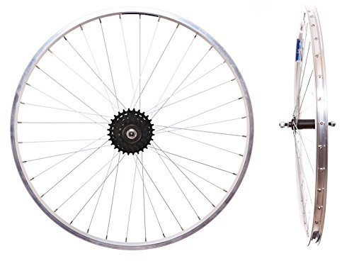 Mountain Bike Wheel : FireCloud Cycles Pair 26" SILVER ALLOY MOUNTAIN BIKE WHEELS with 5 Speed Freewheel Cog SOLID AXLE