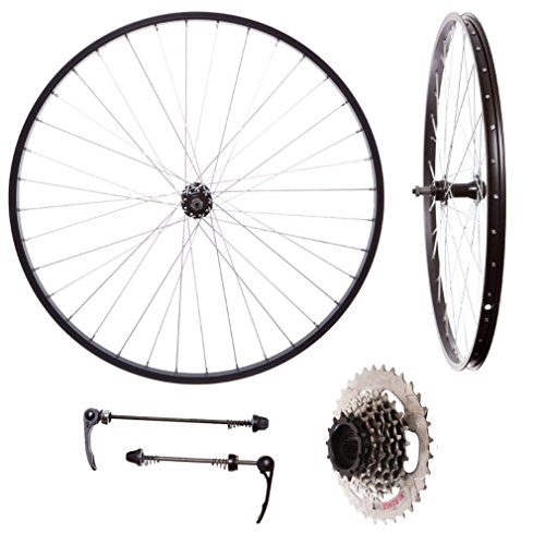 Mountain Bike Wheel : FireCloud Cycles PAIR of 26" MOUNTAIN BIKE WHEELS QUICK RELEASE + 7 SPEED COG & SKEWERS BLACK RIM
