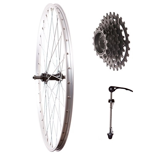 Mountain Bike Wheel : FireCloud Cycles Rear 26" MOUNTAIN BIKE WHEEL WITH Quick Release Hub + 6sp COG + Skewer SILVER