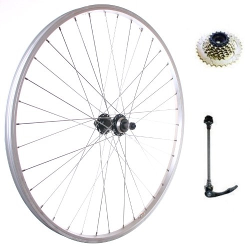 Mountain Bike Wheel : FireCloud Cycles Rear 26" MTB QR (Quick Release) BIKE Bicycle WHEEL - 7 SPEED COG, SKEWER, SILVER