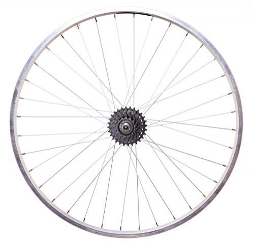 Mountain Bike Wheel : FireCloud Cycles Rear 26" SILVER ALLOY MOUNTAIN BIKE WHEEL includes 6Spd Freewheel COG SOLID AXLE