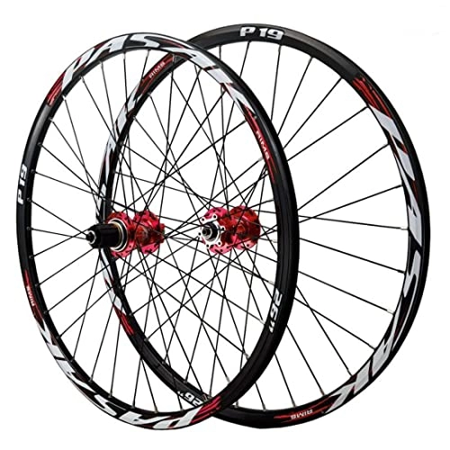 Mountain Bike Wheel : FOUFA Mountain Bike Wheelset, 26 / 27.5 / 29Inch Aluminum Alloy Rim Front / Rear Wheel MTB Wheelset 32H, for 7-12 Speed Cassette (Color : Red, Size : 26inch)