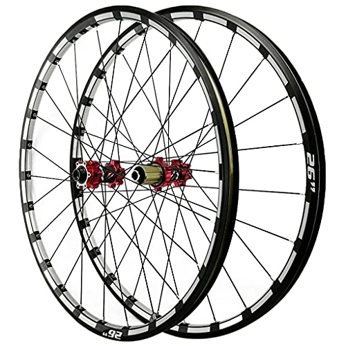 Mountain Bike Wheel : GAOZHE 26 / 27.5 In Double Wall Aluminum Alloy Mountain Bike Rim Disc Brake Front and Rear Wheelset Thru Axle WTB Bicycle Wheel 24 Holes 7 8 9 10 11 12 Speed Cassette (Color : Red, Size : 27.5in)