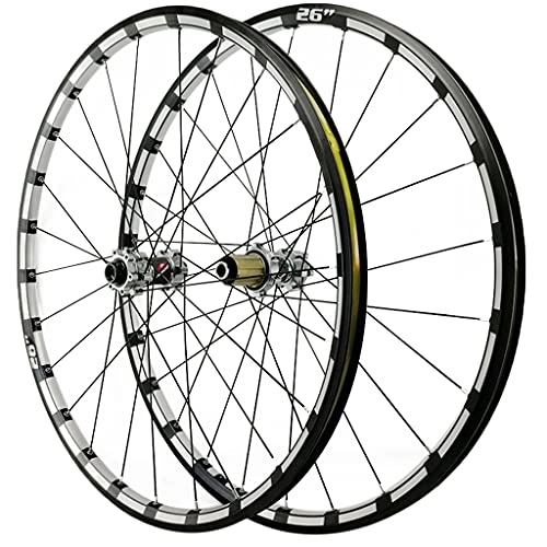 Mountain Bike Wheel : GAOZHE 26 / 27.5 In MTB Wheel Thru Axle Double Walled Aluminum Alloy Front and Rear Rim Disc Brake Mountain Bike Wheelset 7 8 9 10 11 12 Speed Cassette (Color : Silver, Size : 26in)