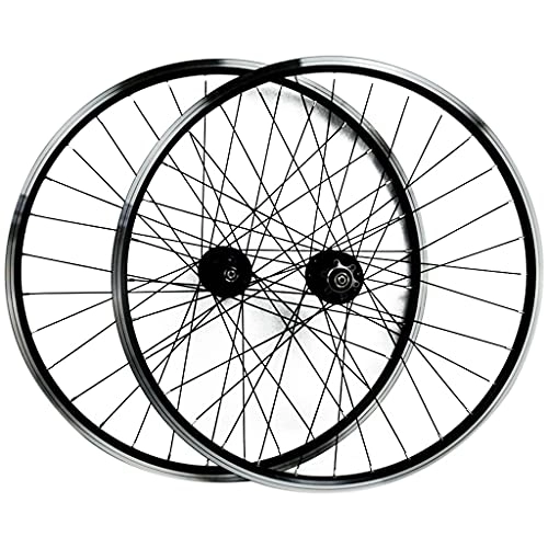 Mountain Bike Wheel : GAOZHE 26 / 29 In Bicycle Wheelset Hybrid Mountain Bike Wheels Double Wall Aluminum Alloy MTB Rim Disc Brake / V Brake Quick Release 32 Holes 7 8 9 10 11 Speed Cassette (Color : Black, Size : 26in)