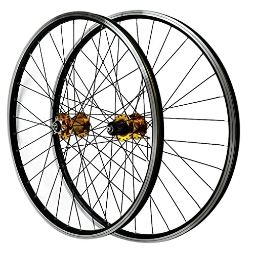 Mountain Bike Wheel : GAOZHE Mountain Bicycle Front and Rear Wheels 26 / 29 inch Double-Walled Alloy Rim MTB Bike Wheelset Quick Release 32 Holes Disc Brake / V Brake 7 8 9 10 11 Speed (Color : Gold, Size : 29in)