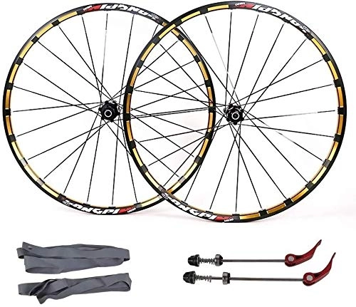 Mountain Bike Wheel : GDD Cycle Wheel Bicycle front rear wheels for 26" 27.5" Mountain Bike, MTB Bike Wheel Set 7 bearing 24H Alloy drum Disc brake 7 8 9 10 11 Speed (Color : Yellow, Size : 26inch)