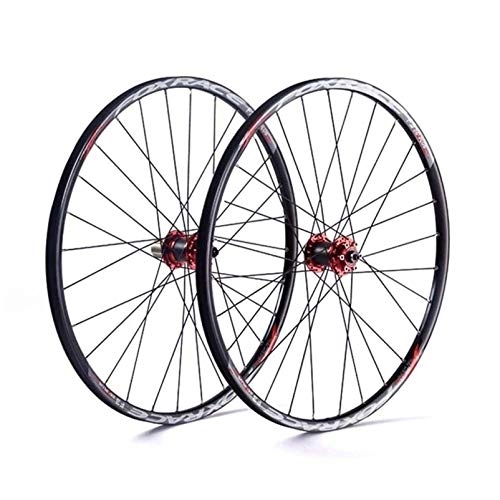 Mountain Bike Wheel : GFYWZ Mountain Bike Wheelset 26 / 27.5 Inch, Double Wall Ultralight Carbon Fiber MTB Rim Disc Brake Hybrid 24 Hole Disc 7 8 9 10 Speed, Red, 26inch