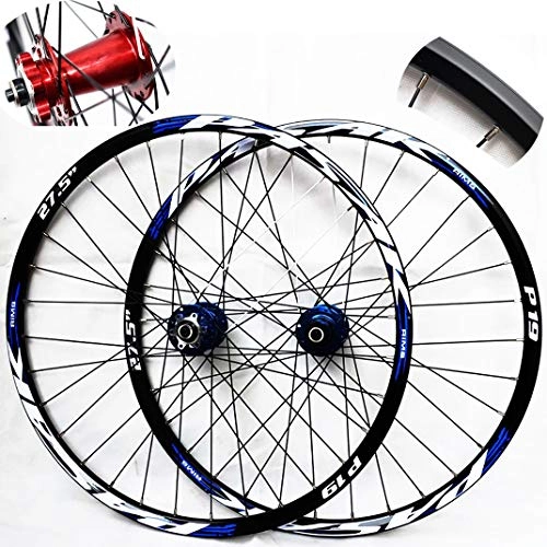 Mountain Bike Wheel : GJZhuan Bicycle Wheels 27.5 Inch Mountain Bike Wheelset Double Walled Aluminum Alloy Rims (Front + Rear) 32 Hole 7 / 8 / 9 / 10 / 11 Speed Fly Wheels (Color : Blue)