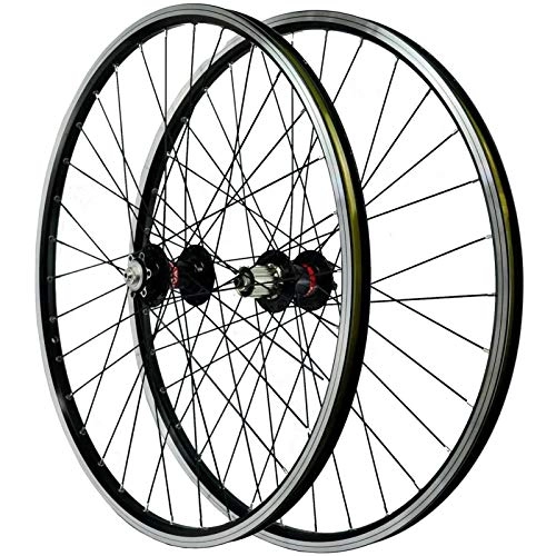 Mountain Bike Wheel : GJZhuan Clincher Wheels 26 Inch 32 Holes Disc Brake V Brake 4 Bearing Hub Mountain Bike Wheel Set Front / Rear MTB Bicycle Wheelset 7 / 8 / 9 / 10 / 11 Speed Cassette (Color : Black)