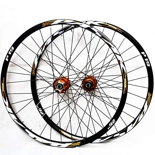 Mountain Bike Wheel : GJZhuan Mountain Bike Wheelset 26'' 27.5" 29" 32 Holes Disc Brake MTB Bicycle Wheel Set Quick Release Cone Hub 7 / 8 / 9 / 10 / 11 Speed (Six Holes Centerlock) (Color : Yellow, Size : 27.5inch)