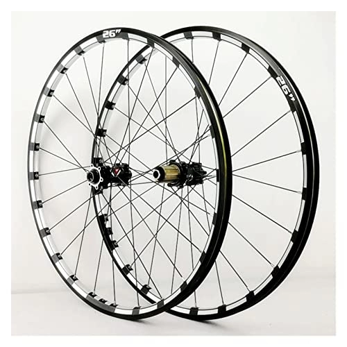 Mountain Bike Wheel : GUANMI MTB Mountain Bike Wheelset 26 27.5Inch Milling Trilateral CNC Rim Straight Pull Disc Brake QR / Thru-axis 24H Bicycle Wheels (Color : Axis 26 black hub)