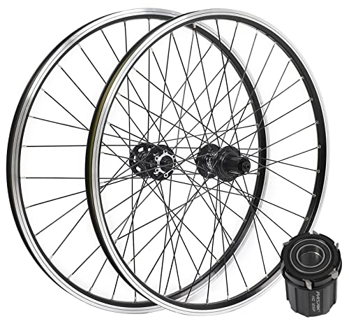 Mountain Bike Wheel : GXFWJD MTB Wheelset 26 Inch Handmade Standard Bicycle Rim 32 Spoke Mountain Bike Front & Rear Wheel Disc / Rim Brake 7-11speed Cassette QR Sealed Bearing Hubs (Color : Black hub, Size : 26inch)