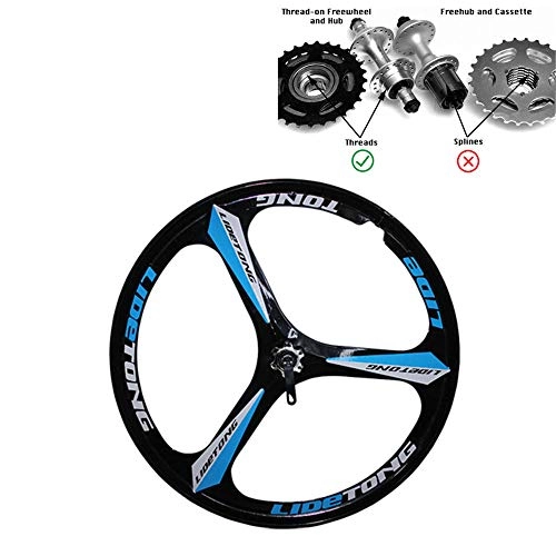Mountain Bike Wheel : JARONOON MTB Rim 26 Inch Mountain Bike Wheels 3 Spokes Magnesium Aluminum Alloy Bicycle Rims Bearing Type Support Quick Release (Black Blue Thread Type, 26 Inch)