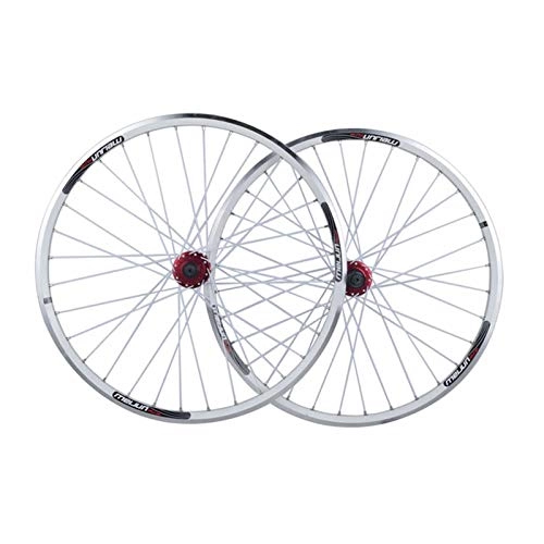 Mountain Bike Wheel : JIE KE Bike Rim 26 Bike Wheelset, Double Wall MTB Rim Quick Release V-Brake Hybrid / Mountain Bike Hole Disc 7 8 9 10 Speed Quick Release Axles Bicycle Accessory (Color : WHITE, Size : 26INCH)