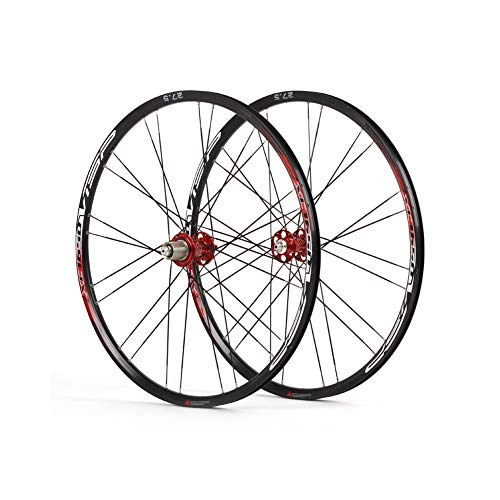 Mountain Bike Wheel : JJZD Ultra-light Aluminum Alloy Mountain Wheel Set With Four Bearings, Disc Brakes, Double-layer 27.5 Inchbicycle Wheel Set Disc Brake Wheel Set Support 8-9-10-11 Speed Flywheel (Color : Red)