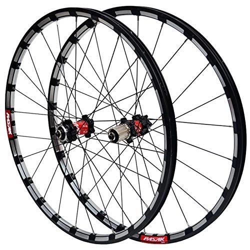 Mountain Bike Wheel : KANGXYSQ Mountain Bike Wheel Set 26'' 27.5'' Ultralight Wheelset Double Wall Alloy Rim Quick Release Disc Brake 24 Hole 4 Bearing 7 8 9 10 11 Speed (Color : Black Carbon Red Hub, Size : 27.5inch)