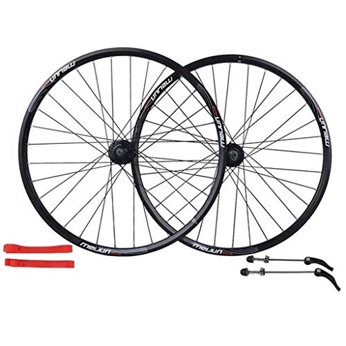 Mountain Bike Wheel : LHHL Bicycle Wheelset 26 Inch MTB Bike Front And Rear Wheel Double Wall Alloy Rims Disc Brake Cassette Fiywheel Hub 7 / 8 / 9 / 10 Speed 32H (Color : Black)