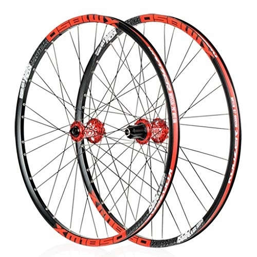Mountain Bike Wheel : LHHL Mountain Bik Wheel 26" / 27.5 In Bicycle Wheelset For MTB Double Wall Rim QR Disc Brake 8-11S Cassette Hub Sealed Bearing (Color : Red, Size : 26")