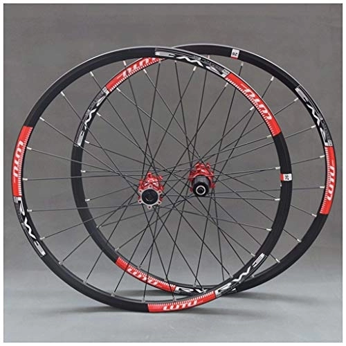 Mountain Bike Wheel : LHHL MTB 26" / 27.5" Bicycle Wheelset For Mountain Bike Double Wall Alloy Rim Disc Brake 9-11 Speed Card Hub Sealed Bearing QR 24H (Color : Red, Size : 27.5")