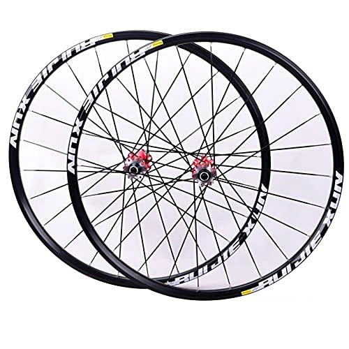 Mountain Bike Wheel : LHHL MTB Bicycle Wheels Bike Wheelset 26" / 27.5" / 29" Double Wall Alloy Rim Carbon Hub Cassette Disc Brake QR 8-11Speed (Color : Red hub, Size : 26")