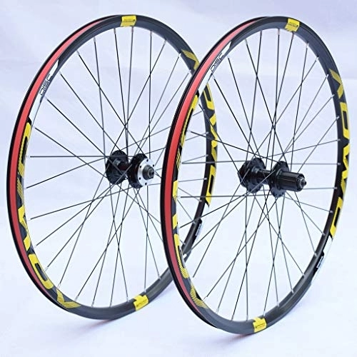 Mountain Bike Wheel : LHHL MTB BIke Wheel 26 / 27.5 / 29 Inch Bicycle Wheel Set Double Wall Alloy Rim 32 Hole QR Disc Brake 8 9 10 Speed Cassette Hubs (Color : Orange, Size : 26in)