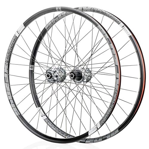 Mountain Bike Wheel : LHHL Wheel For Mountain Bike 26" / 27.5" / 29" Bicycle Wheelset MTB Double Wall Rim QR Disc Brake 8-11S Cassette Hub 6 Ratchets Sealed Bearing (Color : Gray, Size : 26")