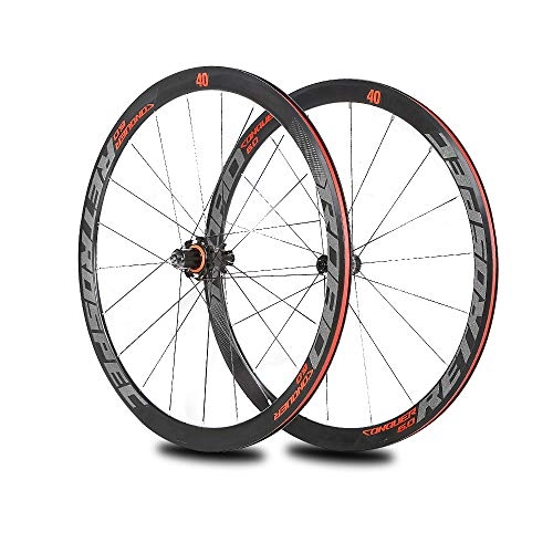 Mountain Bike Wheel : LIDAUTO 700C Road Bicycle Wheel Set 40MM Ultra-light Aluminum Alloy 4 Bearing Carbon Fiber Hub Reflective Logo, red