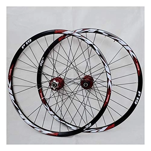 Mountain Bike Wheel : LJP Disc Brake mountain bicycle wheels 26'' 27.5" 29" Alloy Rim Cassette Hub Sealed Bearing QR MTB Bike Wheelset 32Holes 7-11 Speed (Color : Red, Size : 26inch)