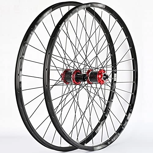 Mountain Bike Wheel : LYRONG MTB Wheelset, High Strength Aluminum Alloy Rim Mountain Bike Wheels, Clincher Carbon Hub, Disc Brake Quick Release Fit for 7-10 Speed Freewheels, Red_26 Inches