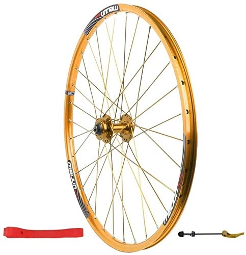 Mountain Bike Wheel : MGE 26" Bicycle Front Wheels For Mountain Bike Double Wall Alloy Rim Quick Release Disc Brake 951g 32 Hole Bike wheel (Color : Gold)