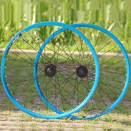 Mountain Bike Wheel : MGE 26 Inch Bicycle Wheelset, Silver Rear Mountain Bike Wheel 32 / 36 Hole Color Mountain Bike Rotary Disc Brake Wheel Set With PVC Tire Pad Bike Wheel (Color : Blue)