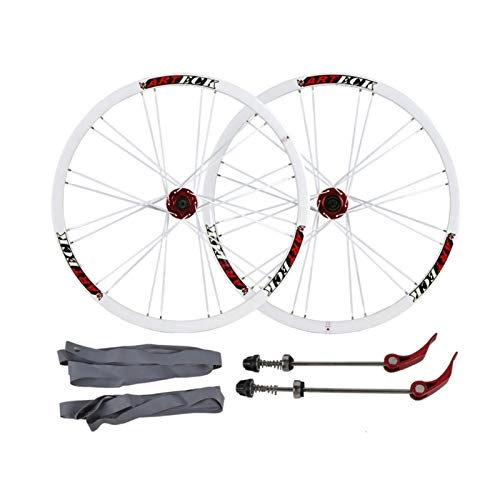 Mountain Bike Wheel : Mountain Bicycle Wheelset, 24 Holes Aluminum Alloy Quick Release Disc Brake Flat Banner Applicable 26 * 1.35~2.125 Tires (Color : White, Size : 26inch)