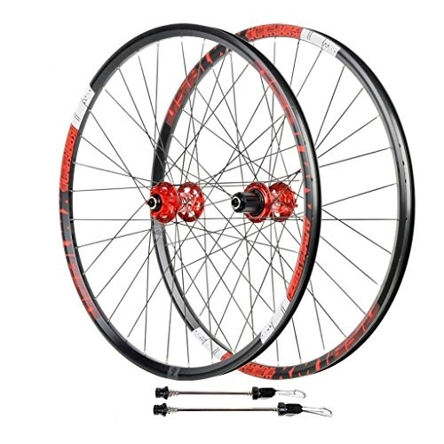 Mountain Bike Wheel : Mountain Bicycle Wheelset 26 In 27.5, Aluminum Alloy Quick Release Hybrid / MTB Bike Disc Brake Support 8 / 9 / 10 / 11 Speed (Color : Red, Size : 29in)