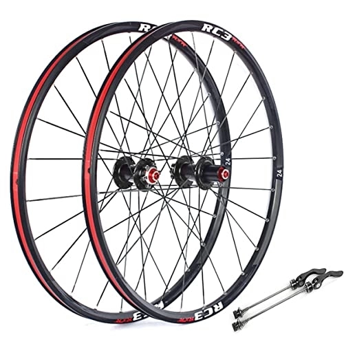 Mountain Bike Wheel : Mountain Bike Disc Brake Wheelset 24" MTB Rim 24H Carbon Hub Quick Release Wheels For 7 / 8 / 9 / 10 / 11 Speed Cassette Flywheel 1770g (Color : Red, Size : 24'') (Black 24)