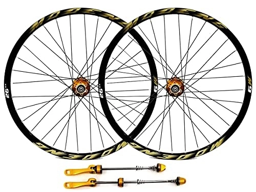 Mountain Bike Wheel : Mountain Bike Disc Brake Wheelset 26" 27.5" 29" MTB Rim 32H Bicycle Wheels QR Quick Release Hub For 7 / 8 / 9 / 10 / 11 / 12 Speed Cassette 2055g (Color : Red, Size : 27.5'') (Gold 27.5)