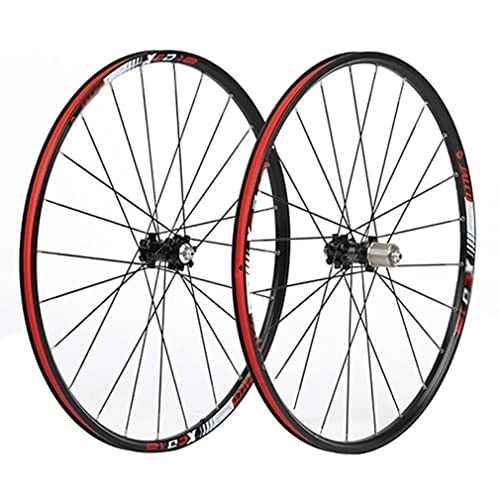 Mountain Bike Wheel : Mountain Bike Disc Brake Wheelset 26 / 27.5" Bicycle Rim MTB Quick Release Wheels Flat Spokes 24H Hub for 7 / 8 / 9 / 10 / 11 Speed Cassette Flywheel 1900g (Color : Red, Size : 26'')