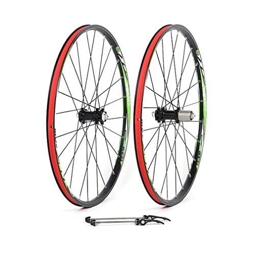 Mountain Bike Wheel : Mountain Bike Disc Brake Wheelset 26 / 27.5" Bicycle Rim MTB Quick Release Wheels Flat Spokes 24H Hub For 7 / 8 / 9 / 10 / 11 Speed Cassette Flywheel 1900g (Color : Red, Size : 26'') (Green 26)