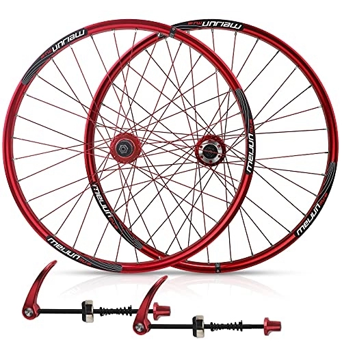 Mountain Bike Wheel : Mountain Bike Disc Brake Wheelset 26" Bicycle Rim QR Quick Release MTB Wheels 32H Hub For 7 / 8 / 9 / 10 Speed Cassette 2267g (Color : Gold, Size : 26in) (Red 26in)