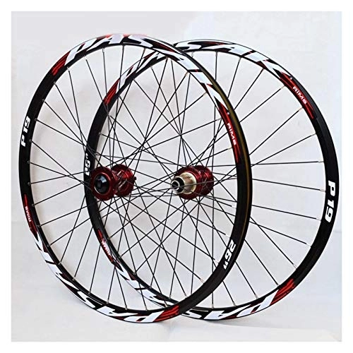 Mountain Bike Wheel : Mountain Bike MTB Bicycle 26 27.5 29in Double Wall Rims Hub Sealed Bearing Bike Wheels Disc Brake Barrel Shaft 7-11 Speed 32H (Color : A, Size : 26in)